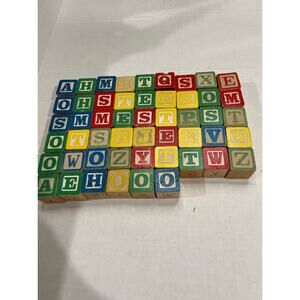 Vintage Wooden Alphabet Blocks 57-Piece ABC 123 Learning Toy 1.25in #O22o